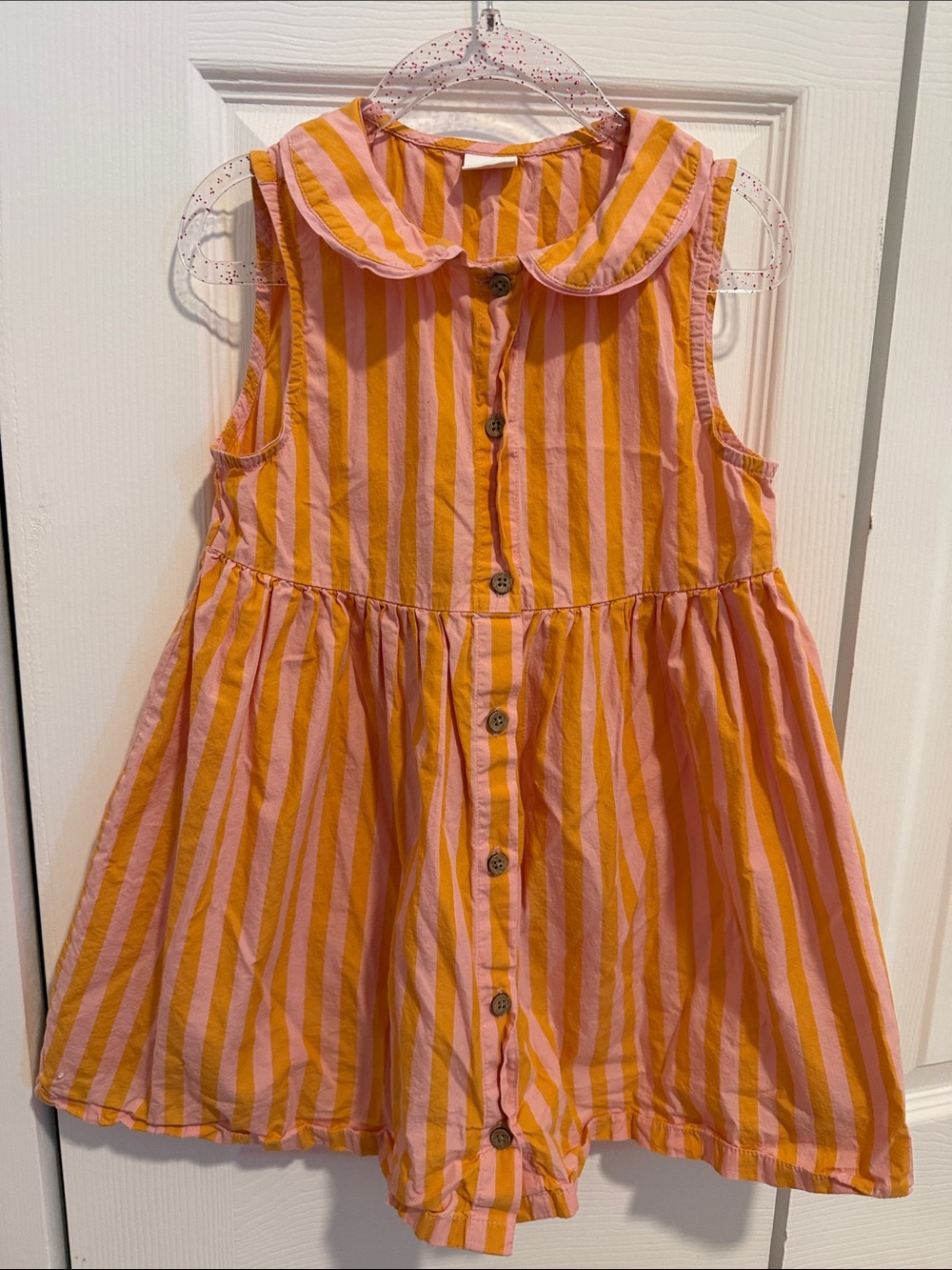 next Pink and Orange Striped Button-Front Dress with Peter Pan Collar